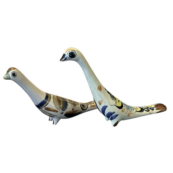 Vintage Tonala Pottery Pair Peacocks Handmade Signed Mexican Folk Art - Picture 6 of 16